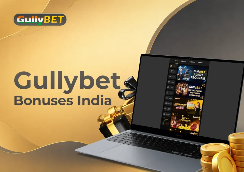 Gullybet bonus hub showing all available promotions, cashback offers, and reward campaigns.